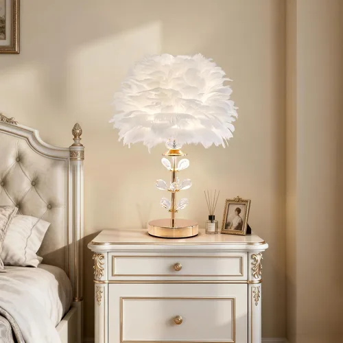 Miniatura 11 de ZYLEIESENBAO - Lámpara de pluma blanca con textura de piel de mesa H16'' Moderna lámpara de escritorio de princesa con trípode, luz esponjosa