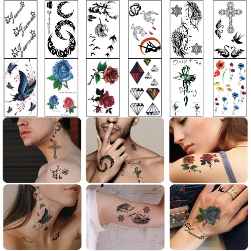 Miniatura 5 de Yazhiji 32 hojas de tatuajes temporales para adultos, tótem, flor de rosa, girasol, tatuajes falsos para mujeres y hombres, brazo planeta Hlalf