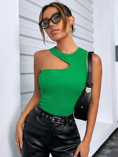 Miniatura 3 de GORGLITTER Camiseta sin mangas con cuello asimétrico para mujer