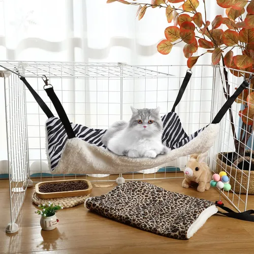 Miniatura 5 de BBTO Hamaca reversible para mascotas, hamaca colgante de felpa suave para gatos, cama de conejillo de indias, jaula para ratas, accesorios