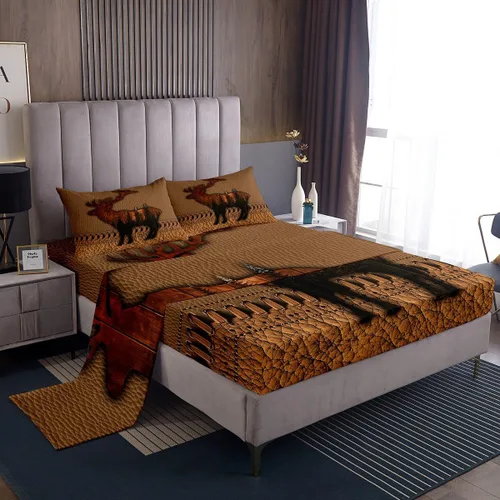 Miniatura 47 de Rustic Lodge - Juego de sábanas tamaño individual con diseño de oso y alce, diseño de retazos, color rojo y negro, a cuadros, ropa de cama de Multi