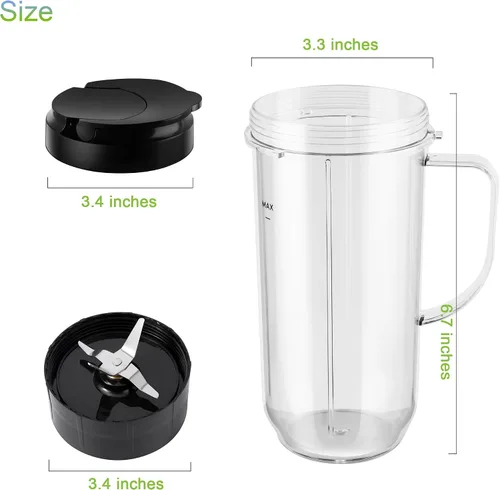 Miniatura 9 de 5 tazas de licuadora Magic Bull, taza alta de 22 onzas con tapa abatible para llevar, hoja cruzada, piezas de repuesto de licuadora, taza con mango
