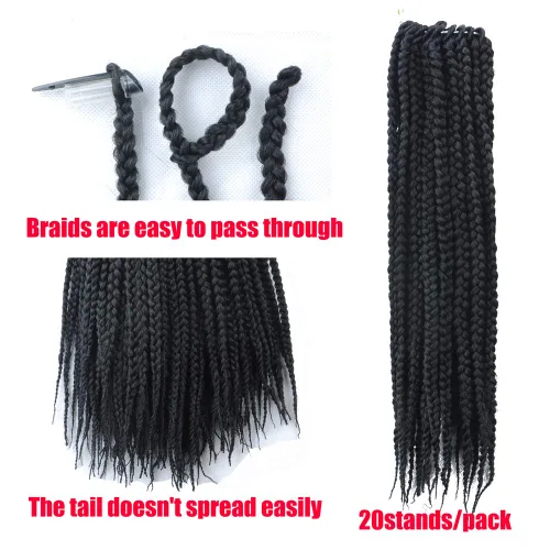 Miniatura 4 de 6 paquetes/lote (14/18/24/30) pulgadas, 0.4 in, 20 hebras por paquete, 3 extensiones de cabello trenzado de ganchillo finas, diámetro 3X