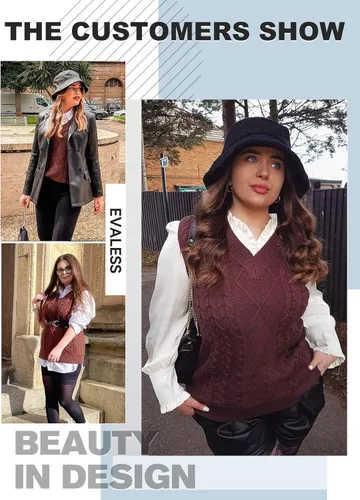 Miniatura 4 de EVALESS Chaleco de gran tamaño para mujer, cuello en V, sin mangas, color sólido, suéter suelto