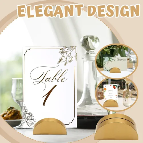 Miniatura 4 de 24 soportes grandes para números de mesa de 2.3 pulgadas, base semicircular de madera dorada para mesa, para bodas, menú de restaurante, fotos