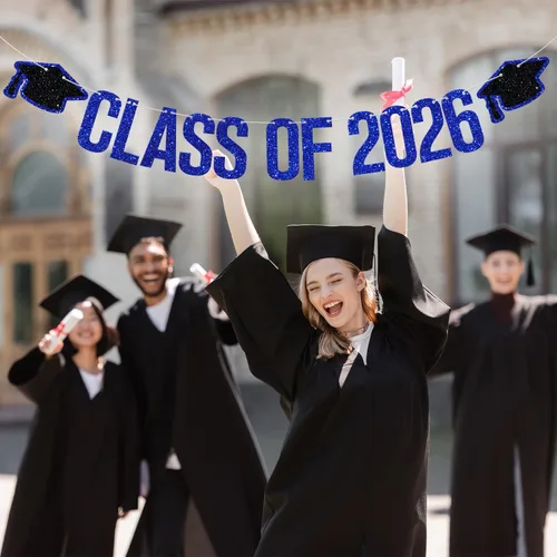 Miniatura 2 de Banner de clase de 2026 – Decoraciones de graduación 2026, decoraciones de felicitaciones graduadas, suministros de decoración de fiesta de Azul