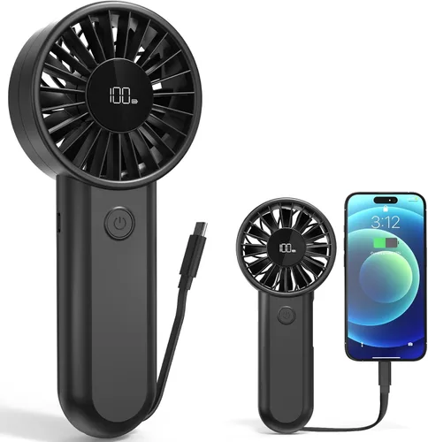 Miniatura 8 de AMACOOL Ventilador de mano portátil, motor de alta potencia, viento de 5 velocidades, enfriamiento de 12 horas, mango cómodo ergonómico, recargable