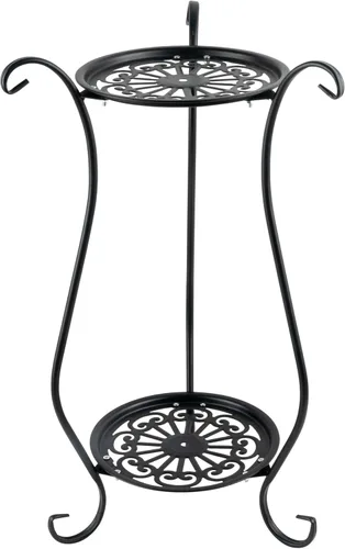 Soporte para plantas de metal resistente de 2 niveles | Soporte redondo para plantas en maceta para interiores y exteriores, estante de exhibición