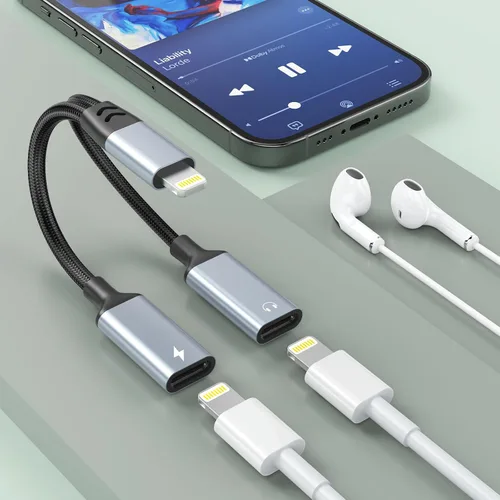 Adaptador divisor de corriente 2 en 1 para iPhone a conector Lightning dual para auriculares y cargador de audio, videollamada, música, carga, HiFi,