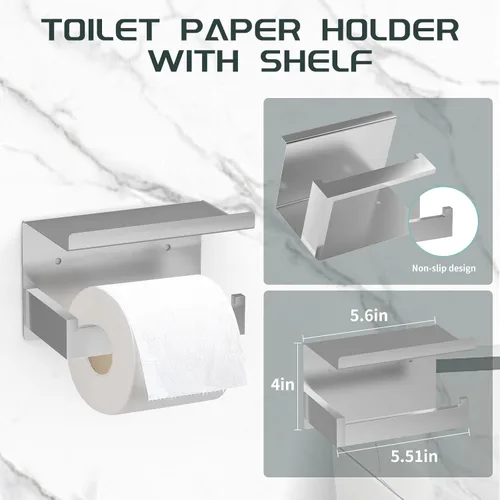 Miniatura 5 de Dorudon atrox Juego de 7 piezas de herrajes de baño de níquel cepillado con toallero, 2 barras de toalla cuadradas de 23 pulgadas y accesorios
