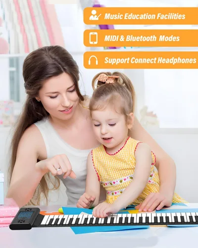 Miniatura 3 de KONIX Piano enrollable de 61 teclas, piano portátil mejorado para principiantes con Bluetooth/MIDI, teclado de piano enrollable de silicona