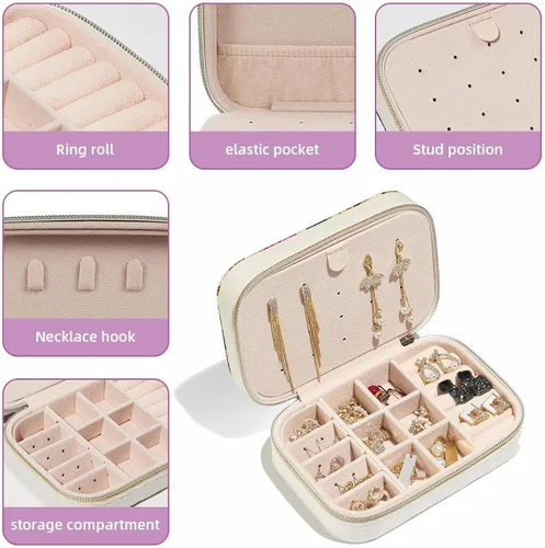 Miniatura 2 de Double Layer Portable Travel Mini Jewelry Case Display Storage Holder Boxes Romantic Nature Roses Flower