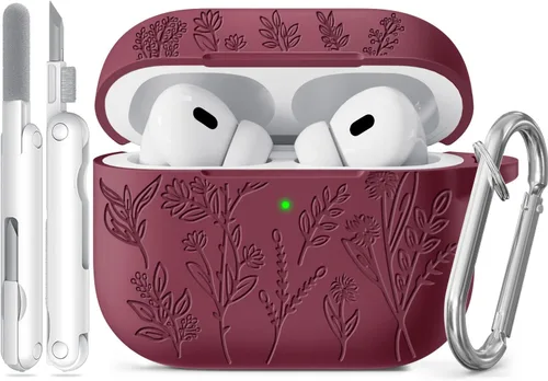 Miniatura 30 de Funda para Airpods Pro 3 con tapa magnética, fundas grabadas con flores para Apple AirPods Pro de 3ª generación 2025, funda de silicona suave