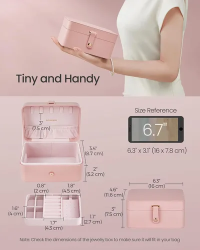 Miniatura 19 de SONGMICS Caja organizadora de joyas, estuche de viaje de 2 capas para aretes, collares, pulseras, almacenamiento portátil de joyas con gran Verde