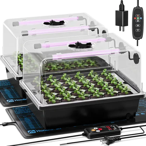 Miniatura 8 de Hon&Guan 1 kit de inicio de semillas – Bandeja de inicio de semillas de 30 celdas con cúpula de humedad más alta de 5.3 pulgadas, luces LED
