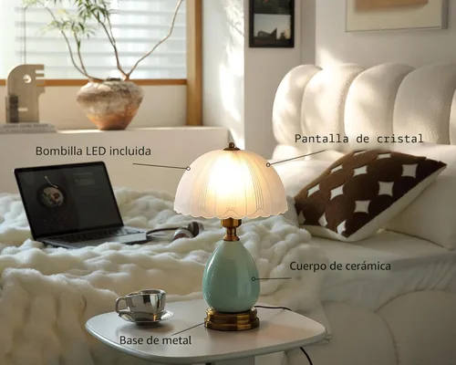 Miniatura 6 de Glivpny Lámpara vintage para sala de estar, lámparas de mesa de cerámica modernas de 16 pulgadas para dormitorio, mesita de noche retro lámparas