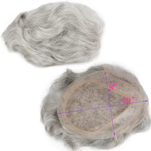 Miniatura 7 de Voloria Red de monofilamento de tupé para hombre con PU alrededor de la base de cabello humano virgen europeo encaje frontal para hombre postizo 10%