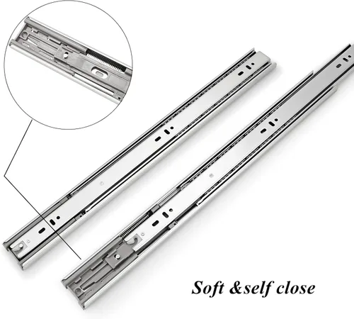 Miniatura 5 de Gobrico Diapositivas de cajón de rodamiento de bolas de cierre suave de 18 pulgadas con soportes, montaje lateral, extensión completa, correderas