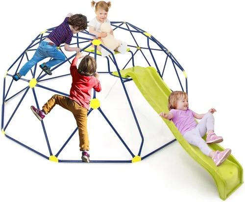 Miniatura 9 de Costzon Cúpula de escalada para niños con tobogán ondulado extendido, barra de monos para gimnasio de la selva para niños de 13.3 pies