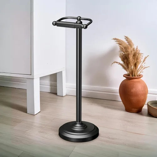Miniatura 4 de Gatco 1436MX, soporte de papel higiénico independiente, 22 pulgadas de alto, negro mate/base ponderada de pie para papel higiénico