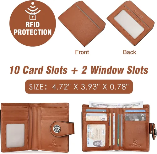 Miniatura 3 de BOSTANTEN - Billetera de cuero para mujer con bloqueo RFID, pequeña, con cremallera, de bolsillo, para tarjetas, con ventana para documento