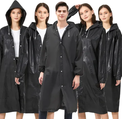 Miniatura 14 de Poncho de lluvia para adultos, reutilizables, paquete de 2 a 5 unidades, capa impermeable de EVA con capucha, equipo de lluvia para hombres