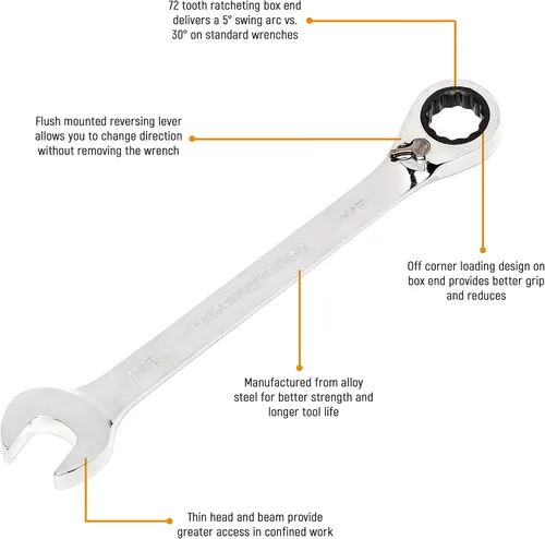 Miniatura 2 de GEARWRENCH Llave combinada de trinquete reversible de 12 puntos, 0.354 in - 9609N