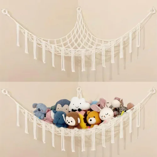 Hamaca de almacenamiento de animales de peluche o organizador colgante de esquina, red de almacenamiento de juguetes grande para decoración de