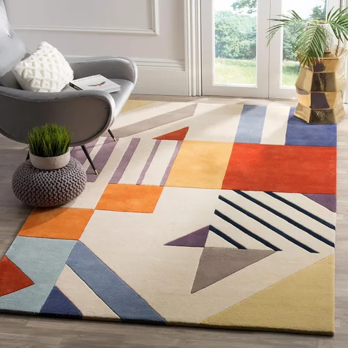 Miniatura 5 de SAFAVIEH Fifth Avenue Collection FTV120A - Alfombra decorativa de lana moderna de mediados de siglo, 2 x 3 pies, color marfil/multi