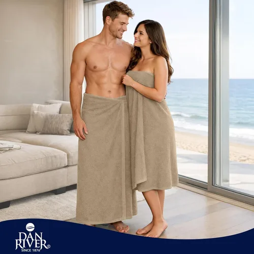 Miniatura 205 de DAN RIVER Paquete de 2 sábanas de baño de 35x70 pulgadas, sábanas de baño jumbo acanaladas para adultos, toallas grandes gruesas y absorbentes