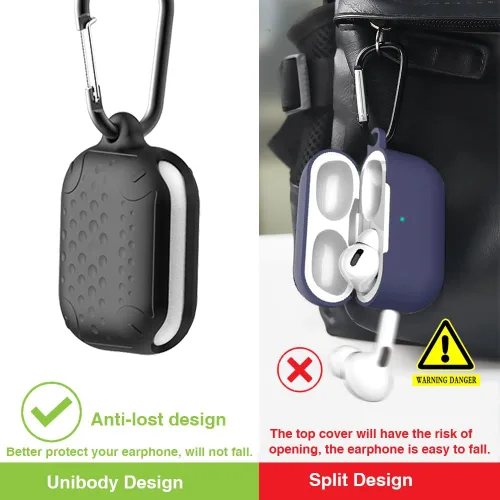 Miniatura 5 de Funda impermeable para AirPods Pro de 2ª generación, funda protectora de silicona antipérdida, carga inalámbrica y LED visible, con mosquetón