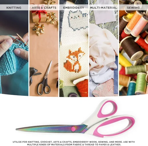 Miniatura 65 de BambooMN Juego de tijeras de titanio Softgrip para costura, arte, manualidades, oficina, 1 juego de 3 unidades, rojo con incrustaciones negras 3