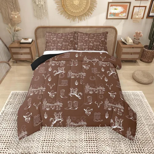 Miniatura 16 de Feelyou, juego de ropa de cama estilo vaquero tamaño individual para niños, juego de edredón occidental para niños y niñas, desierto del lejano