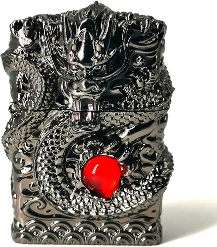 Encendedores de dragón tallado vintage, encendedor de trinchera reutilizable antiguo de queroseno para colección, decorativo, regalo, regalo (negro)