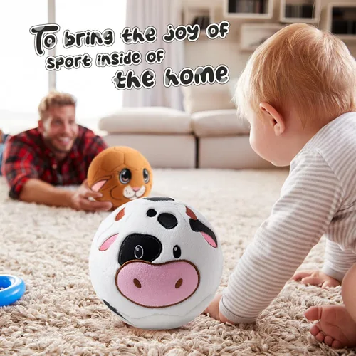 Miniatura 7 de VangeBow Pelotas de fútbol silenciosas para interior para niños pequeños de 1 a 3 años, juguetes de fútbol de peluche suave inflable para bebés