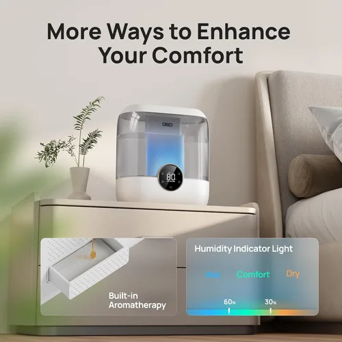 Miniatura 5 de Dreo Humidificadores de Llenado Superior de 6L para Dormitorio, 60H de Funcionamiento 28 dB Silenciosos Humidificadores de Aire de Vapor Frío de Gris