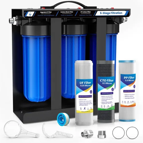Sistema de Filtro de Agua para RV, Filtración de Agua de 5 Etapas para Autocaravanas y Cámpers, Filtros de 0.01 Micras Eliminan Sedimentos, Cloro,