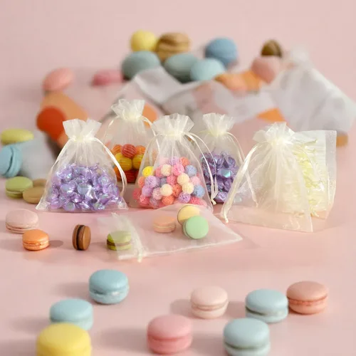 Miniatura 6 de 50 bolsas de organza transparentes de 3 x 4 pulgadas, pequeñas bolsas de regalo de joyería con cordón para bodas, fiestas, bolsas de dulces