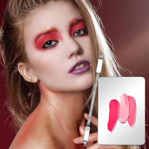Miniatura 7 de Paleta de mezcla de maquillaje Paleta de base de acero inoxidable con espátula Paleta cosmética profesional para mezclar base, sombra de ojos, uñas