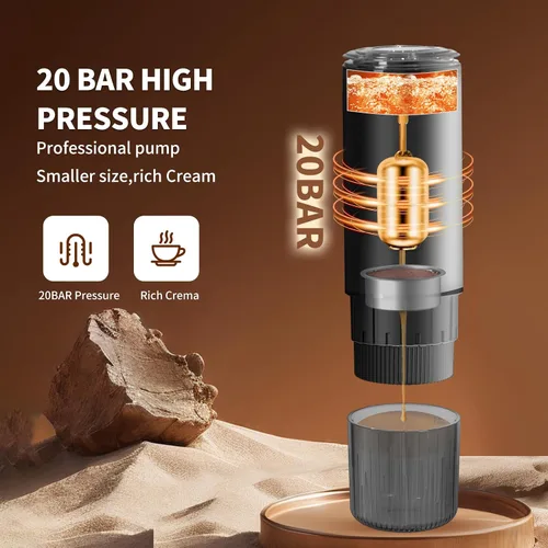 Miniatura 3 de Leozora - Cafetera portátil de café expreso, presión profesional de 20 bares, cuerpo de acero inoxidable, recargable por USB-C de 7500 mAh, 3 en 1