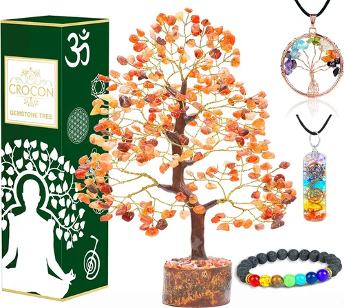 Miniatura 7 de Crocon® Árbol de la vida de cristal de cornalina con pulsera y 2 colgantes, decoración de árbol de gemas de Feng Shui, cristales curativos, regalos