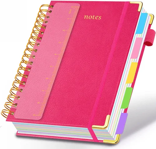 Miniatura 29 de Cuaderno de espiral con tapa dura, de 8 x 10 pulgadas, separadores y divisores extraíbles, 300 páginas, 5 asignaturas, a rayas, de piel sintética