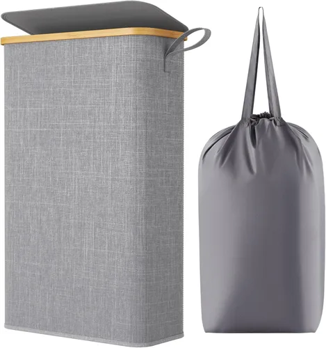 Miniatura 14 de Lifewit Cesto de Ropa Sucia Doble de 120L con Tapa, Cesto Grande Dual para Ropa Sucia con Bolsas Removibles, 2 Secciones Cestos Estéticos para Ropa