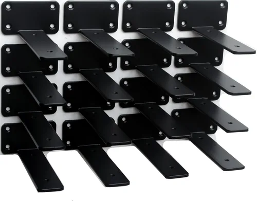 Miniatura 89 de Paquete de 2 - Soportes de estante en L ocultos negros de 4 pulgadas (1/5 pulgada de grosor) Soportes de estante flotante de hierro Soportes