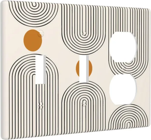 Miniatura 194 de Placa Decorativa de Pared Beige Boho de Mediados de Siglo Sol Abstracto 1-Gang Retro Años 70 Arte Geométrico Moderno con Arco Eléctrico Interruptor
