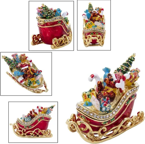 Miniatura 3 de YU FENG Caja de joyería de trineo de Navidad, caja de baratijas con bisagras coleccionables de diamantes de imitación pintados esmaltados esmaltados