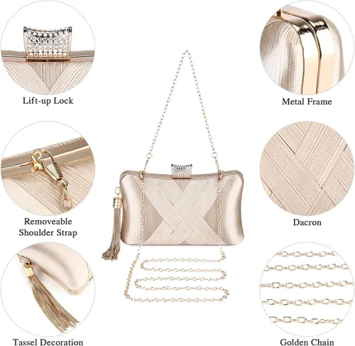 Miniatura 5 de Pinprin Women's Evening Clutch Bags Silk Satin Party Handbags Bridal Wedding Purses with Detachable Metal Chain
