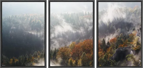 Miniatura 34 de SIGNWIN Lienzo enmarcado para pared, juego de arte nublado de tormenta, cielo, bosque otoñal, árboles, rústico, naturaleza, fotografía, realismo