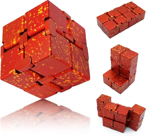 Miniatura 11 de Cubo infinito de metal, juguete portátil de escritorio, alivio de la ansiedad para adultos, adolescentes y niños, regalo para TDAH, negro y rojo