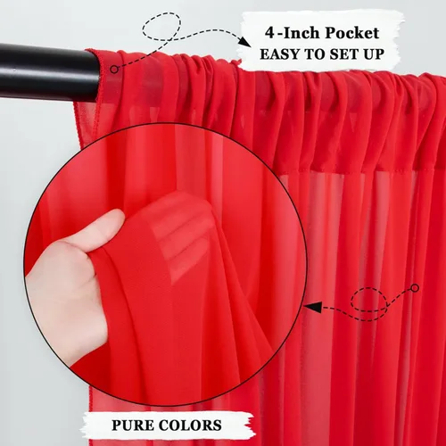Miniatura 6 de DUOBAO 2 paneles de 2.5 x 9 pies, telón de fondo rojo de gasa transparente - Cortinas románticas para el día de San Valentín 2026 para decoración